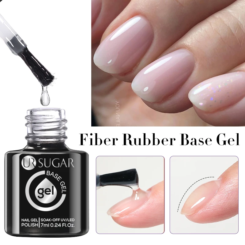 Nail Gel Polish 7ML Fiber Rubber Base Gel for Broken Nail Repaired Fiberglass Clear Quick Building UV Construction Gel Soak Off Varnish UR SUGAR
