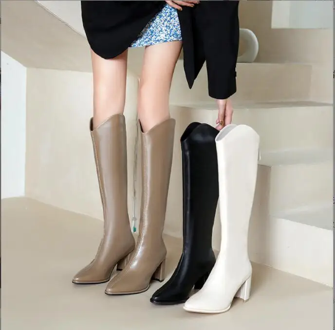 New Autumn Fashion show Black Boots Women Winter Shoes PU Leather Plush Long Boots Black Female Autumn Classic Platform Boots