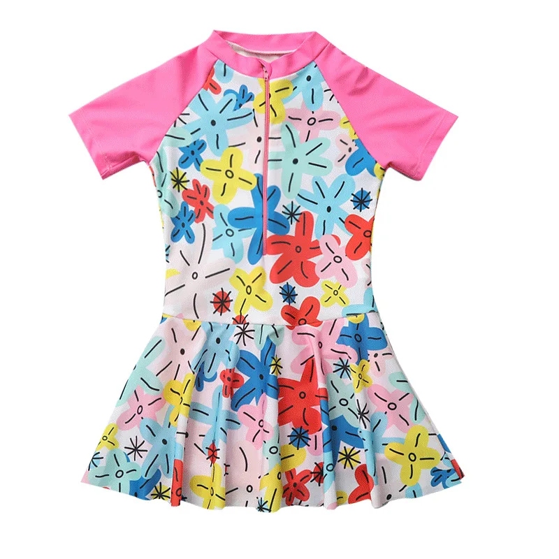 

HappyFlute, дизайнерский слитный спортивный купальник-боксёр на молнии для девочек с коротким рукавом и защитой от солнца