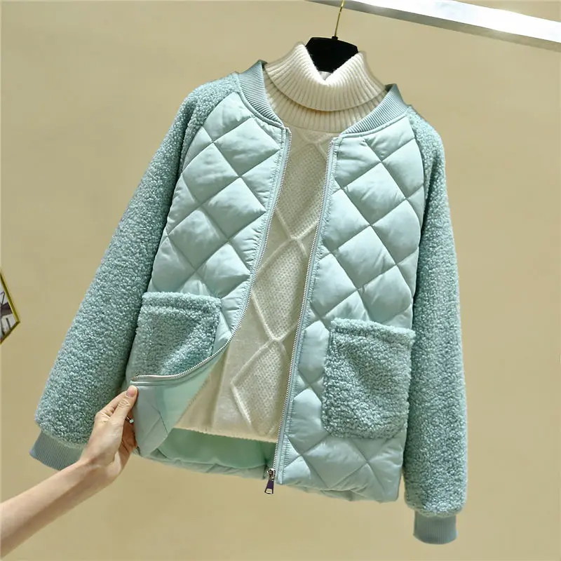 

Women Winter Jacket 4XL Female Cotton Padded Warm Faux Lambswool Outcoat 2022 New Loose Lightweight Short Women Parkas