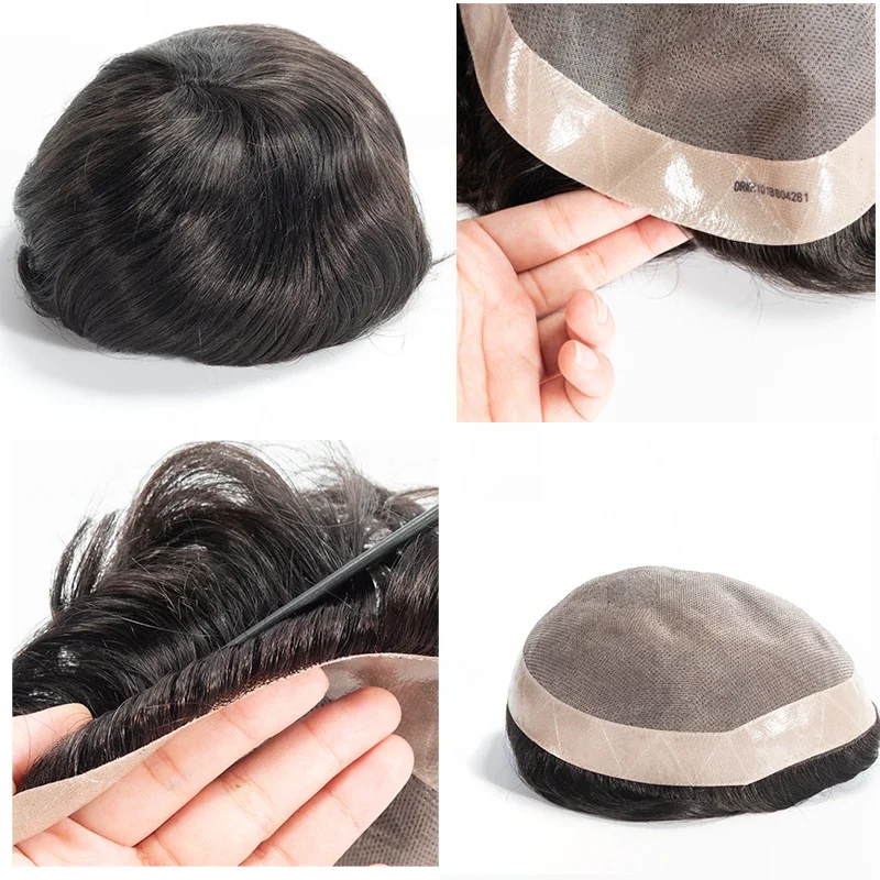 Parrucchino per capelli umani da uomo Fine Mono NPU Parrucche per capelli umani Protesi per capelli maschili traspirante Sistema di capelli indiani Parrucchino a onda diritta - immagine 6