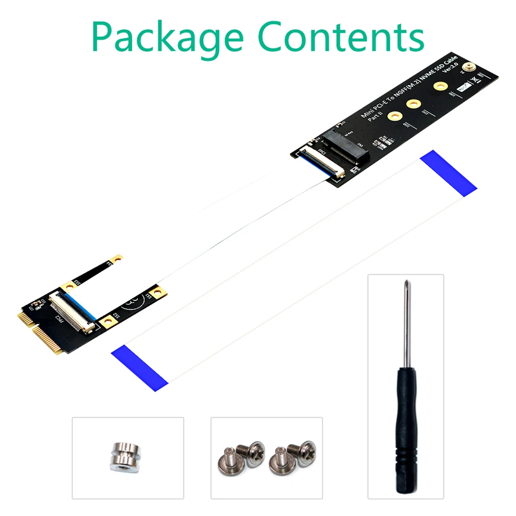 

Переходник для M.2 (NGFF) NVME SSD на Mini PCI-e с кабелем FFC Для M.2 Key M 2230/2242/2260/2280 SSD