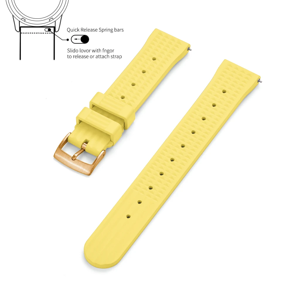 Premium Grade Waffle Design Quick Release Fluoro Rubber Watch Strap