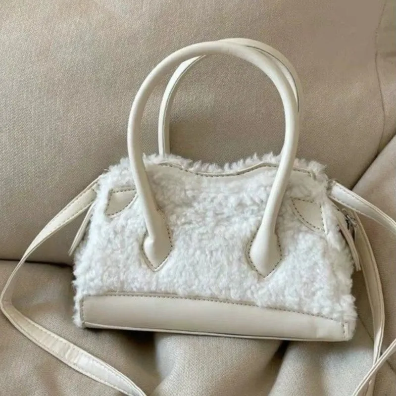JIAERDI Sweet Cute Plush Handbag Women Faux Shearling Panel Shoulder Bag Ladies 2025 New Autumn Winter Fashion Chic Shoulder Bag