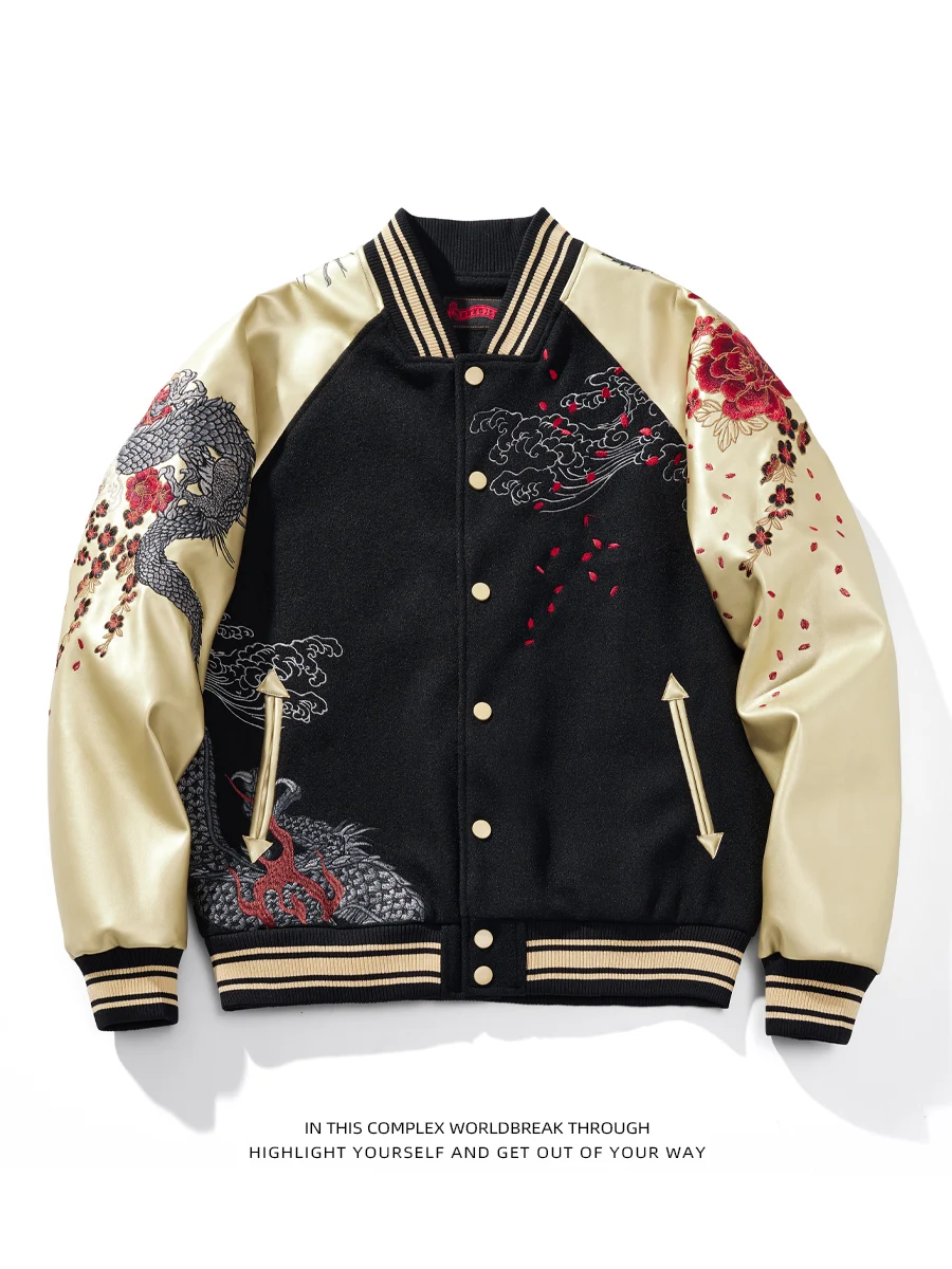 Hengsuhe Embroidered Pu Leather Sleeve Jacket Men Spring New Fashion Personalized Baseball Uniform Loose Handsome Coats Top