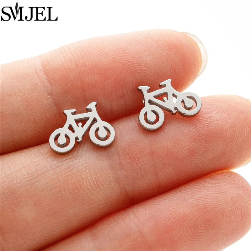 10Pairs Tiny Bike Bicycle Earrings for Women Girls Stainless Steel Fitness Sport Ear Jewelry Hip Hop Cycling Lovers Best Gifts