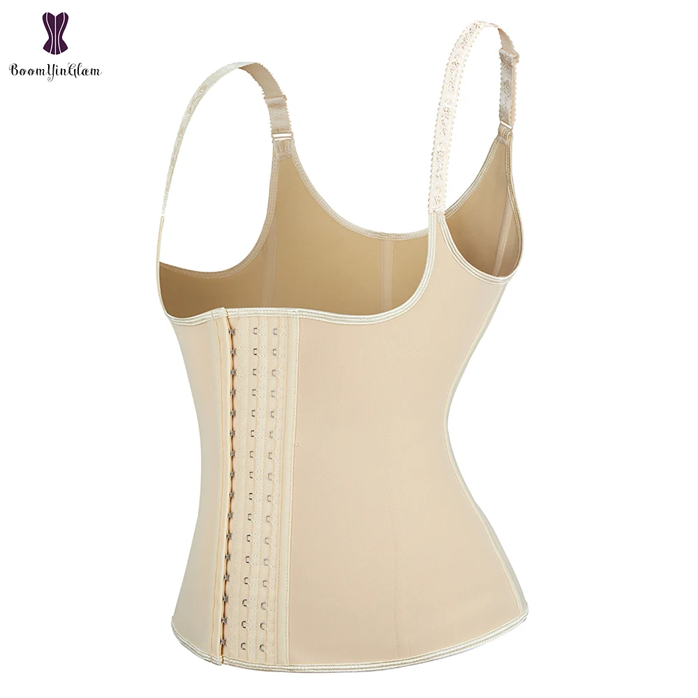 

Latex Waist Trainer Corset 9 Steel Boned Adjustable Shoulder Straps Plus Size Bustier Hooks Closure Gorset Gym Sports #890