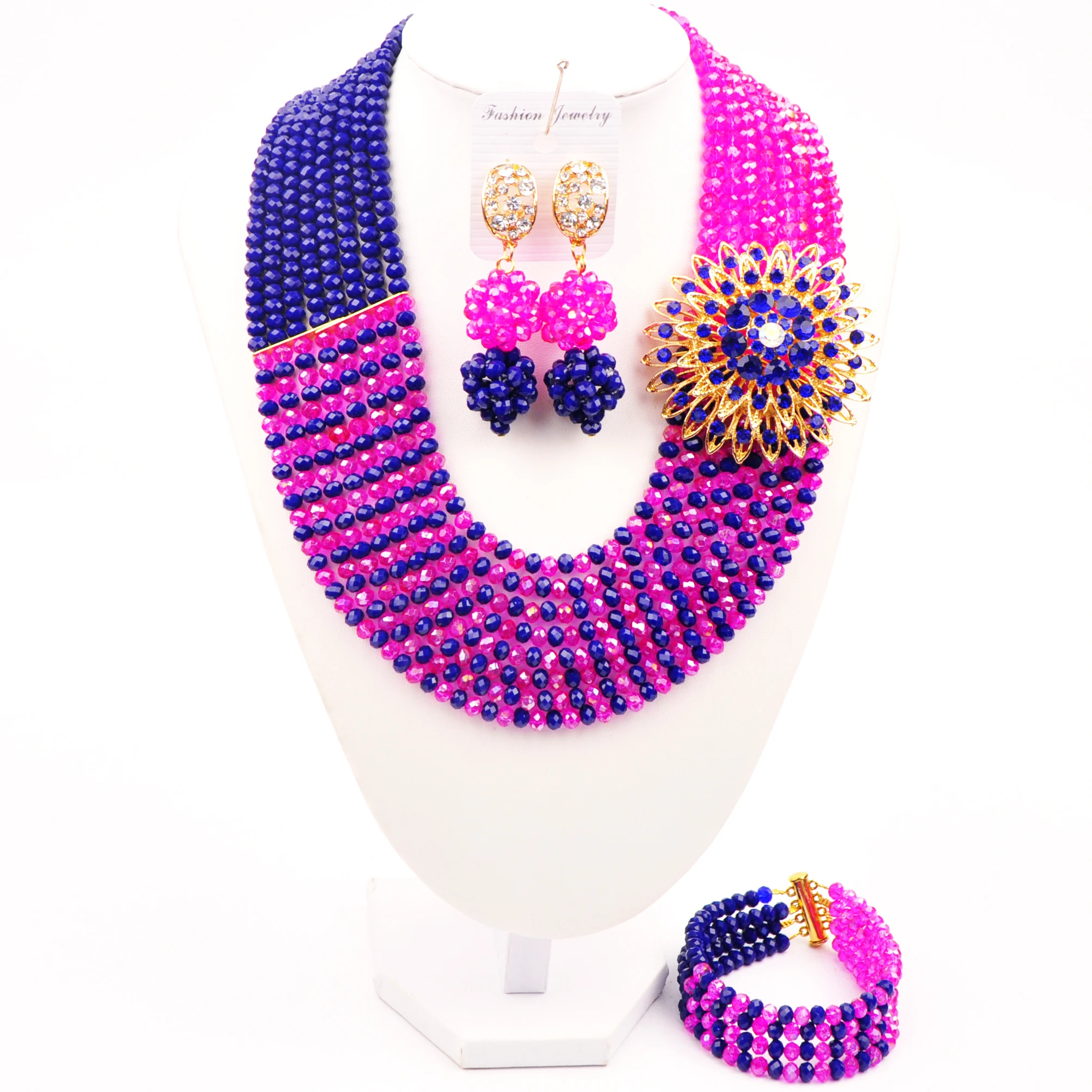 

Opaque Royal Blue and Fuchsia Pink African Beads Jewelry Set