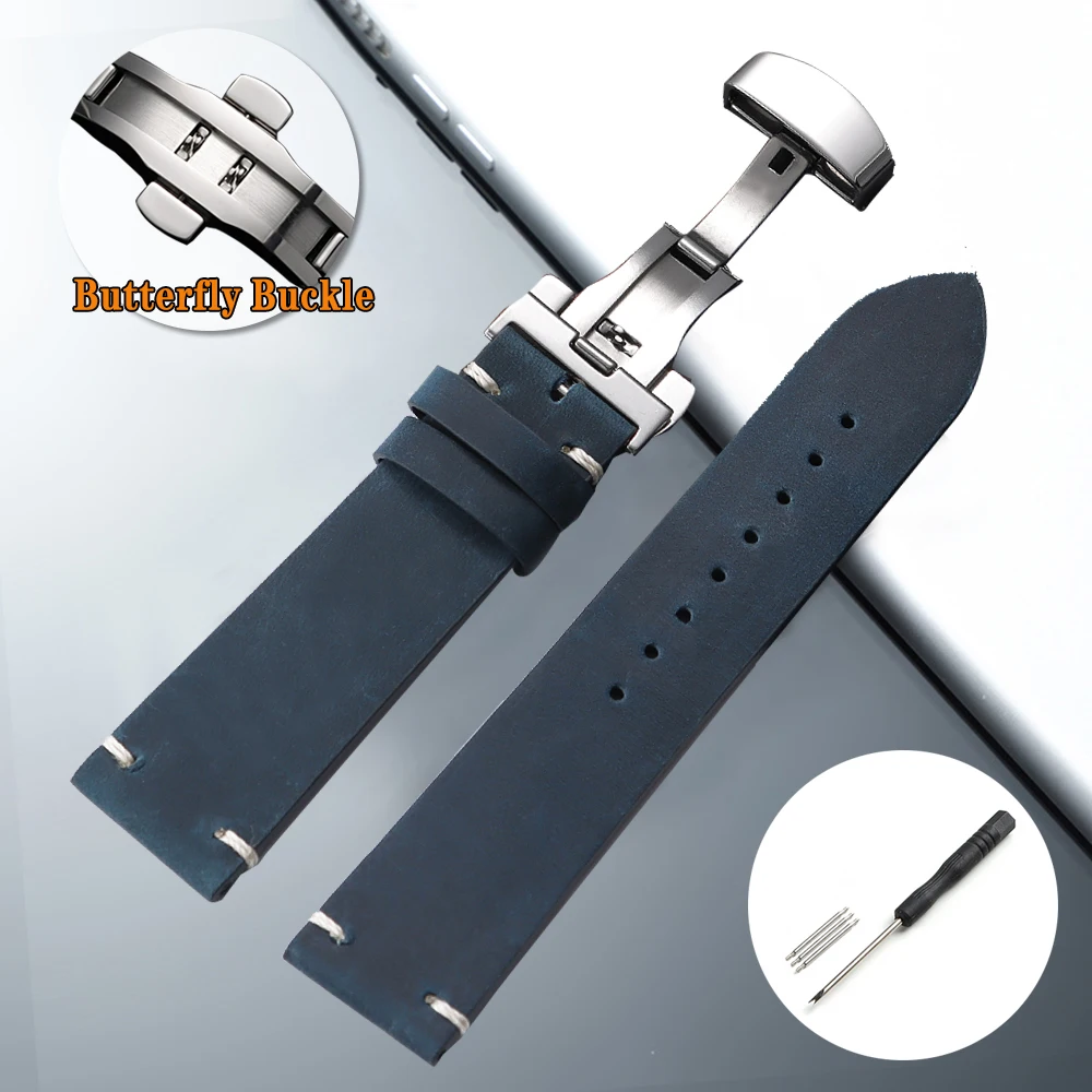 Premium Cowhide Leather Watch Strap - Universal Smartwatch Wristband