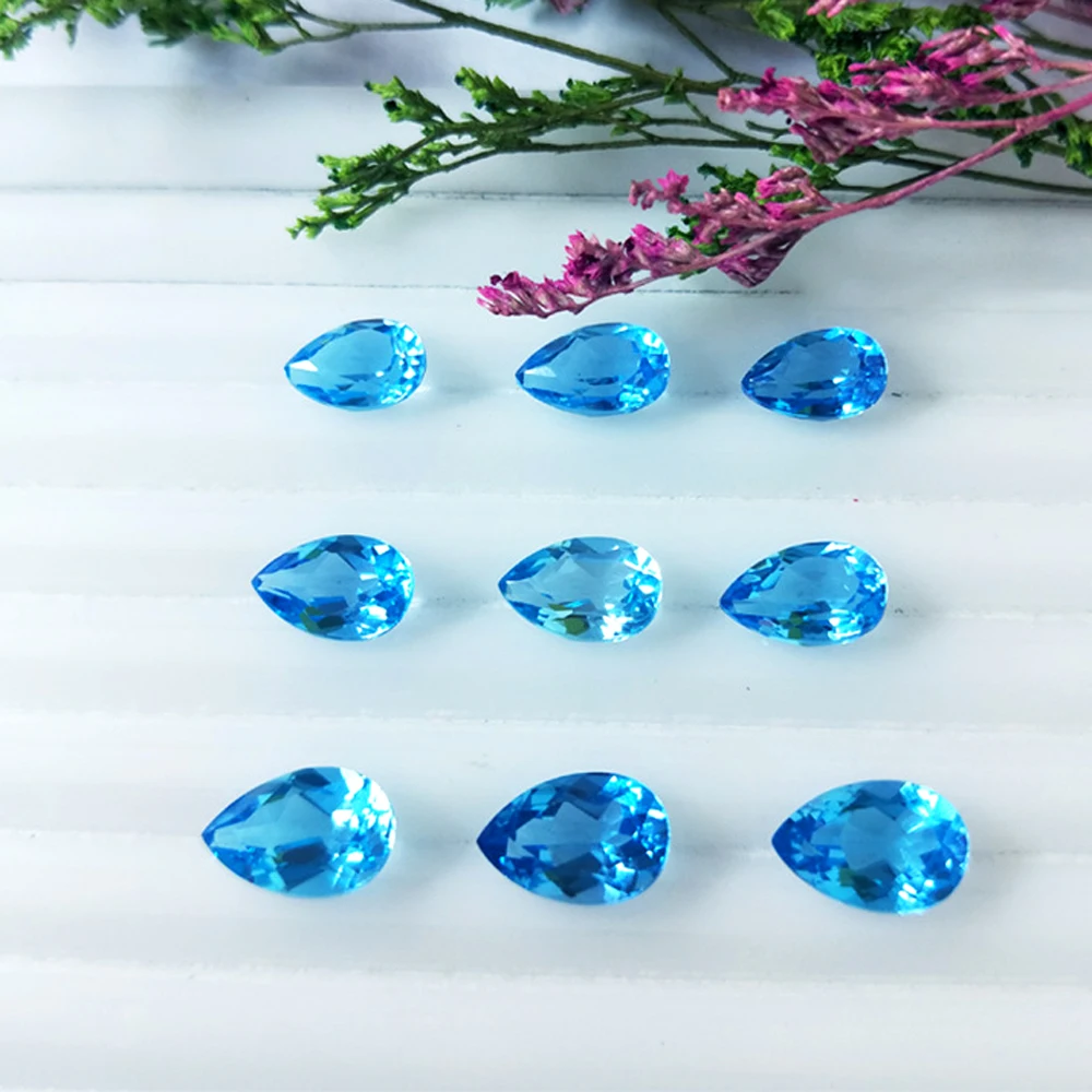 Real Natural Topaz Swiss Blue Semi-precious Stone Facted Pear 8x12mm Natural Topaz Swiss Blue Eye Clean Loose Gemstone 5pcs