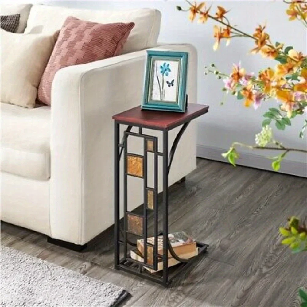 C Shaped End Table for Living Room Sofa Side Table Coffee Snack Tray