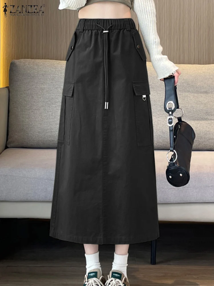 

2023 ZANZEA Fashion Jupe Faldas Saia Skirts Woman Vintage Street Skirt Elegant OL Work Vestidos Autumn Casual Cargo Sundress