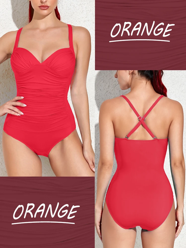 HOMGAO Sexy V-Neck Women's Swimsuit Push Up One Piece Bathing Suits Monokini Tummy Control Plus Size Beach Wear Swimwear