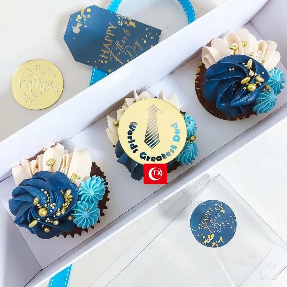 2026 Happy Father's Day Cake Topper Acrylic Gold Super Best Dad Cake Decor for Father Birthday Party Cupcake Decor