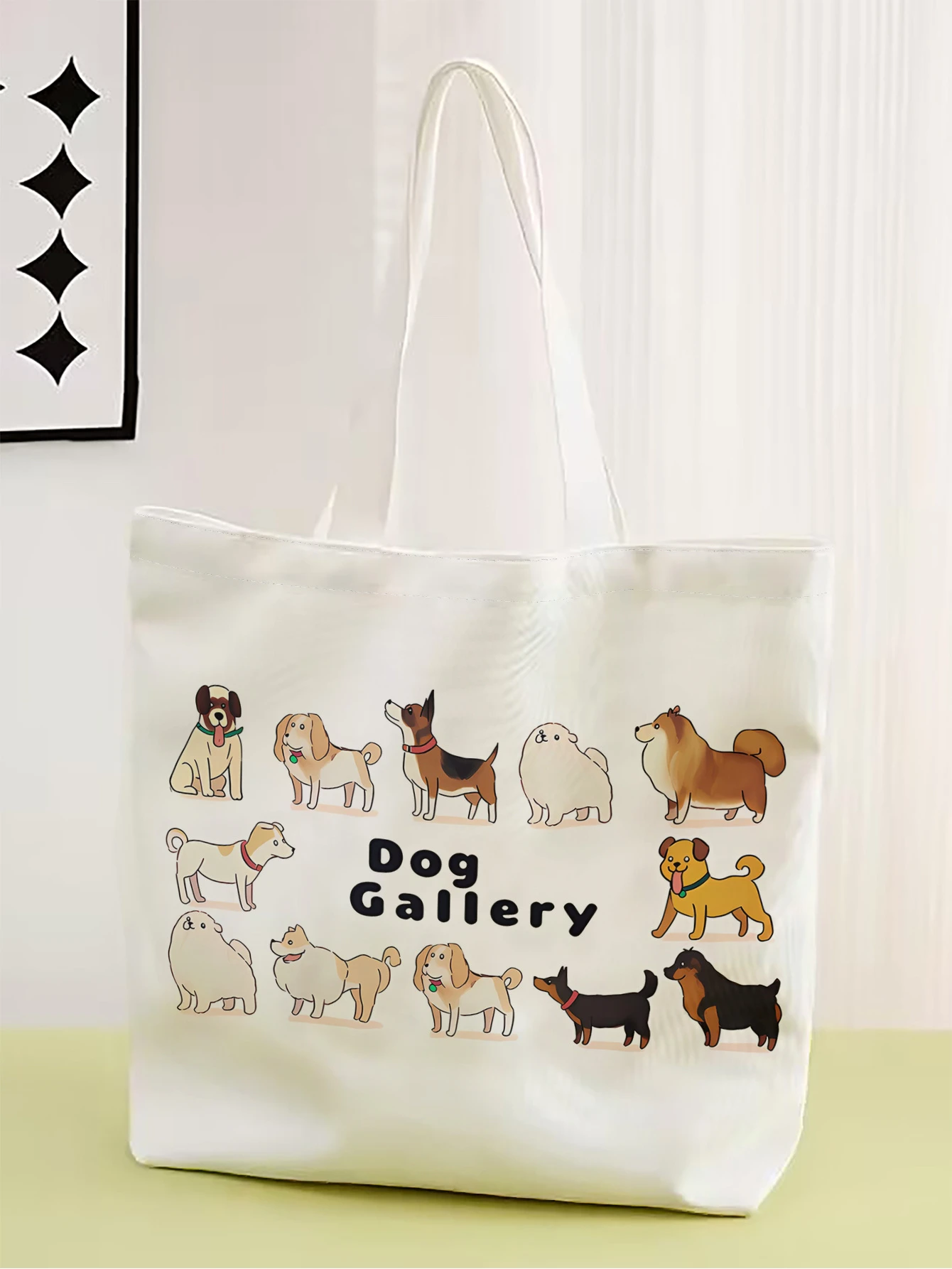 1pc,cartoon dog pattern handbag, reusable fashionable handbag, multifunctional handbag, printed canvas shopping bag