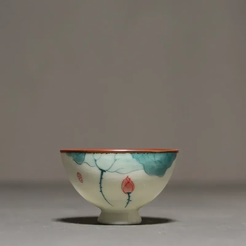 Chinese Ceramic Teacup Personal Meditation Cup Hand Painted Lotus Tea Bowl Master Cup Handmade Boutique Tea Set Accessories