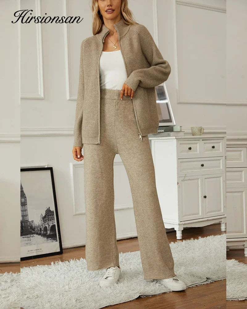 Hirsionsan Winter Thick Women Suits Soft Pieces Female Sets Zip