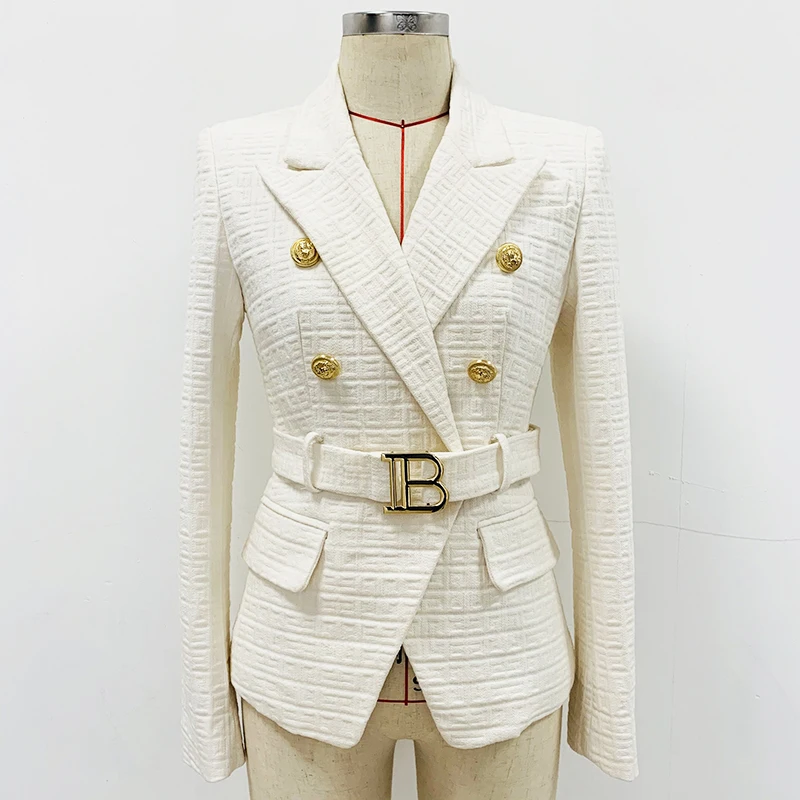 

Top QUALITY Newest 2023 Designer Jacket Women's Double Breasted Lion Buttons Monogram Jacquard Belted Blazer