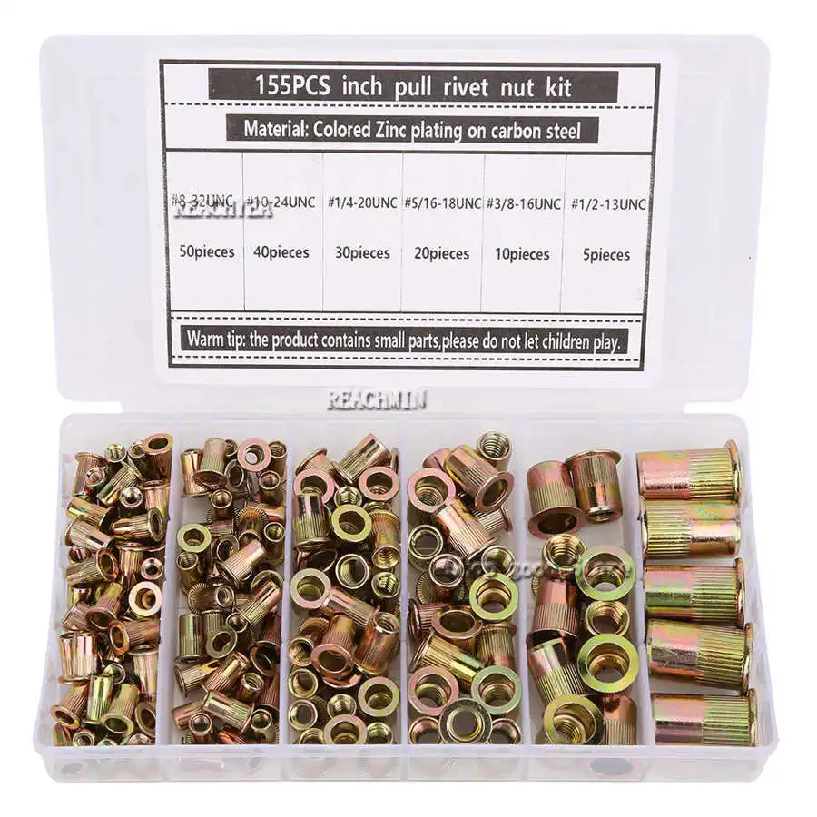 

155pcs colorful zinc plated carbon steel rivet nut anti-rust insert nut