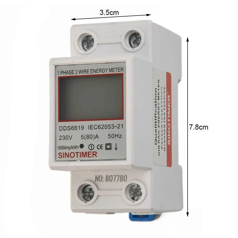 Energy Meter DDS6619 5-80A 230V Single Phase Energy Meter LCD Display Digital KWh Watt Meter DIN Rail Mount