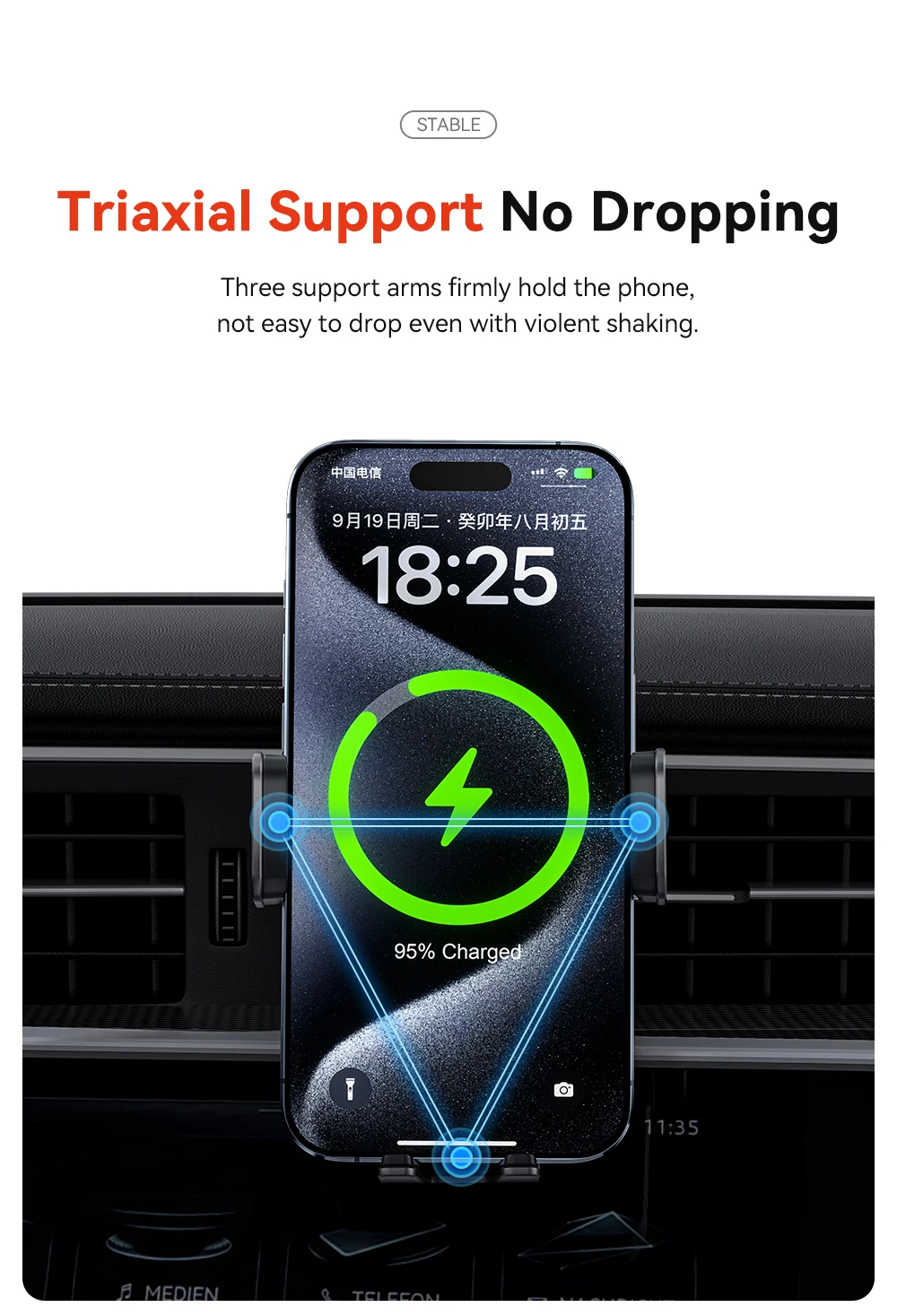 15W Car Phone Holder Wireless Fast Charging Stand Air Vent Mount For iPhone 16 1