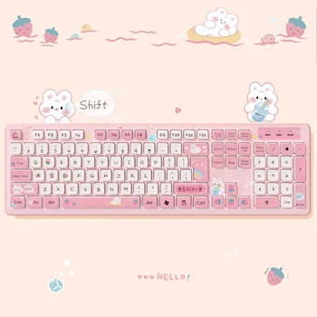 Kawaii Pink Wired Keyboard for Office PC with Mute Click Gaming Keyboard for Girl Gaming Accessories