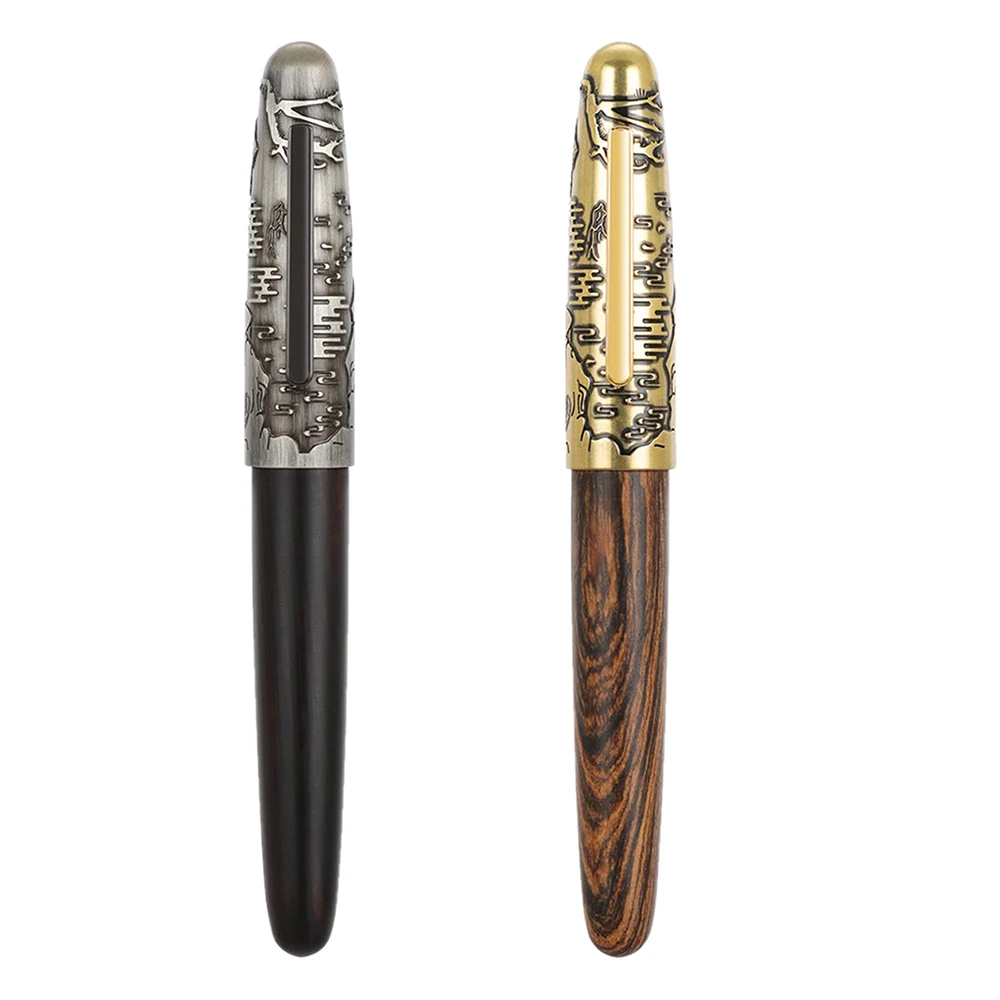 Jinhao 9056 Tiger Embossed Fountain Pen EF/F/M/Bent Nib, Handmade Wooden Writing Office Pen Set