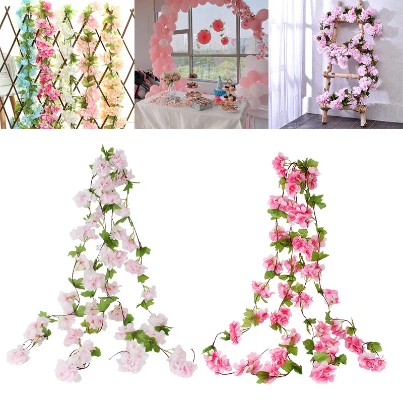 235 cm weiß rosa künstliche Sakura Blumen Rebe für Hochzeit Kranz Bogen Dekoration Braut gefälschte Pflanzen Dekor Blumenranken – Detail 4