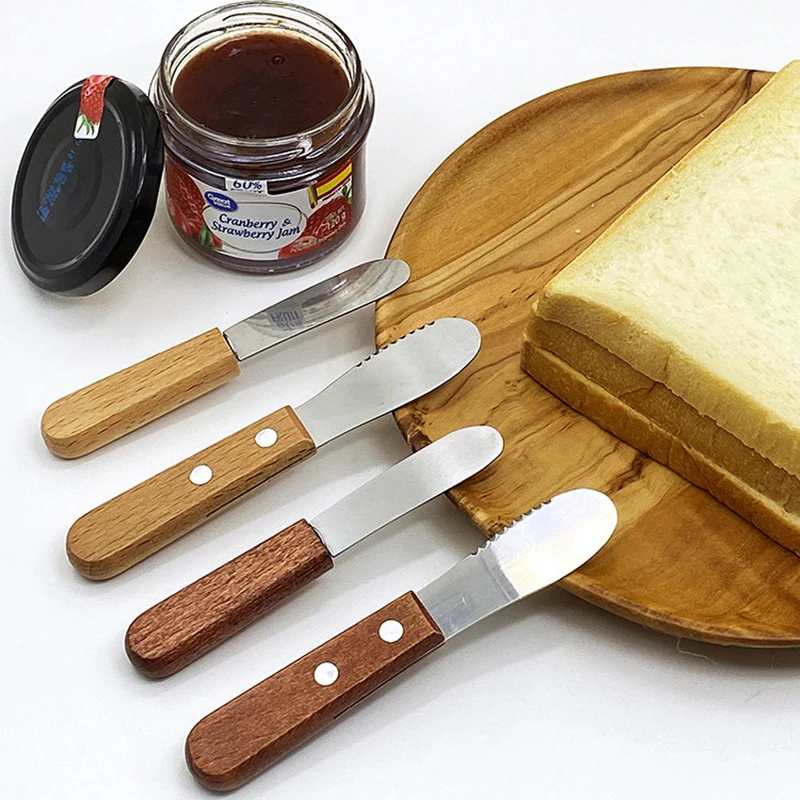 Small Stainless Steel Spatula With Wooden Handle Jagged Multifunction Wipe Cream Sandwich Jam Bread Butter Knife butter knife,silicone spatula