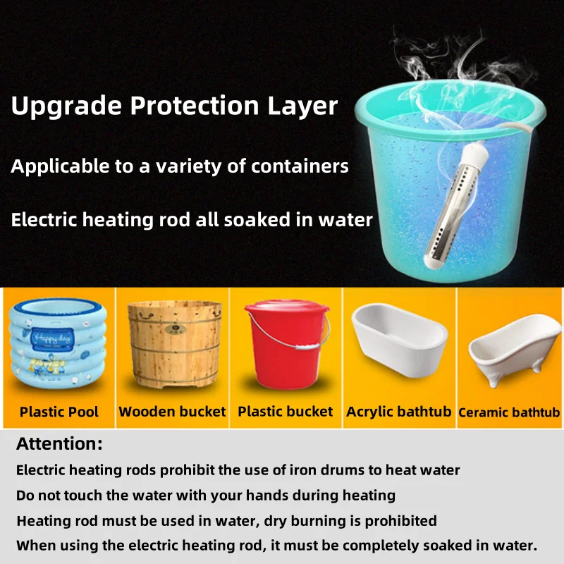 Electric water heater 2000W Electric Heating Rod Portable Water Heaters Water Storage Type Hot Stick Household Stainless Steel Heating Tube