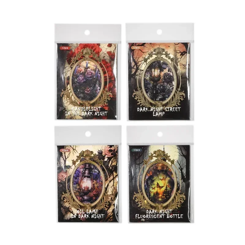 PET sticker 10Pcs Dark Night Light Series retro gothic style handbook handbook materials Stationery School Supplies 153*103MM