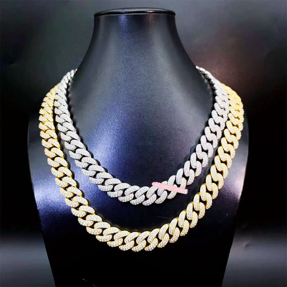 

Wholesale Price S925 Sterling Silver Gold Plated Hip Hop Jewelry Necklace Iced Out Cuban Link Chains Men Diamond Cuban Chain