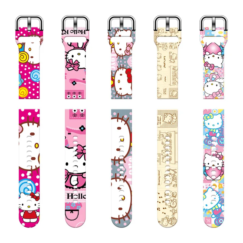 Sanrio HellKitty Cartoon 20mm 22mm 실리콘 스트랩, 삼성 갤럭시 시계 Amazfit 팔찌 화웨이 GT2 프로 스마트 워치