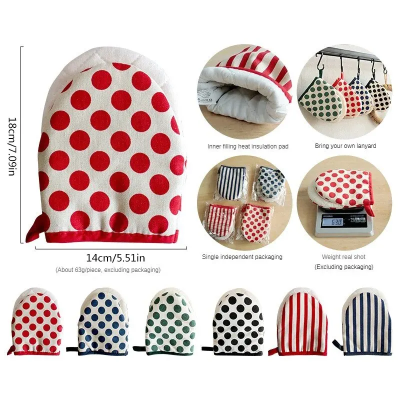 Japanese Style Polka Dot Kitchen Gloves Heat-Resistant Oven Mitts for Home Use Microwave Safe