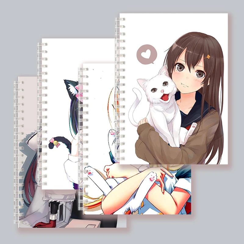 Anime Notebooks Girls Notebook Spiral Cat Book Notebook Cat Note