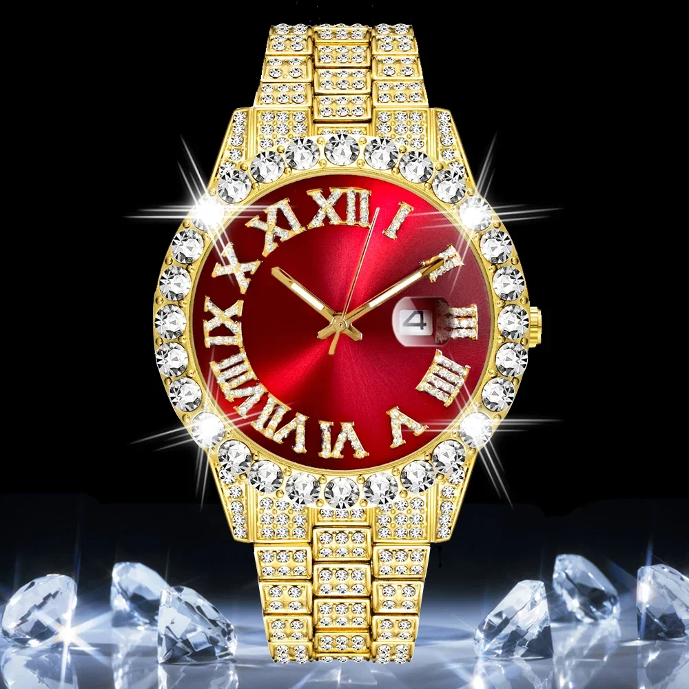 

Bling Diamond Watch Iced Out Watch Men Hip Hop Luxury 18K Gold Mens Watches Quartz Men's Wristwatch Waterproof Montre Homme New