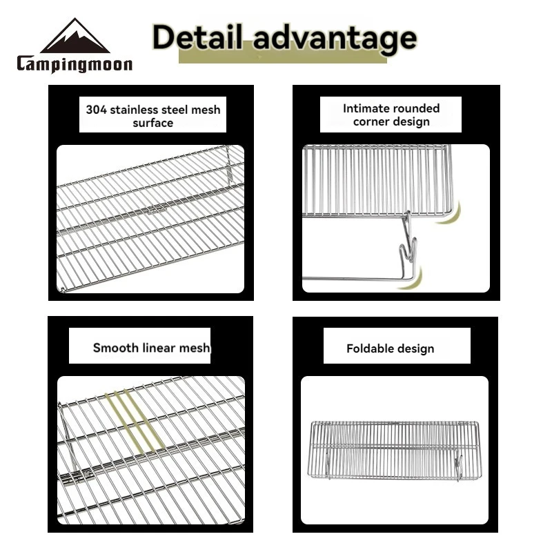 CAMPINGMOON MT-3-W Barbecue Grill Outdoor Barbecue Camping Equipment Stainless Steel Folding Lightweight Barbecue Net