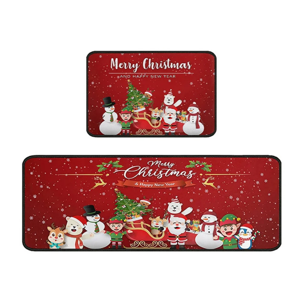 2PCS Christmas Floor Mat Entrance Doormat Bedroom Bath Toilet Anti Slip Carpet Merry Christmas Decoration for Home New Year Gift