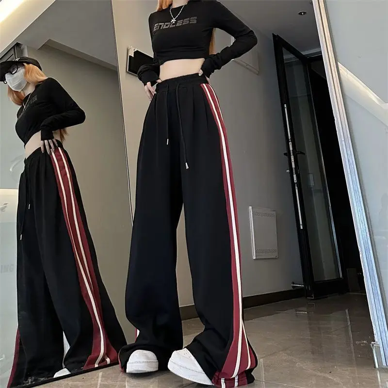 Harajuku Versatile Women Striped Sweatpants Spring Summer New Korean High Waist Oversized Fashion Sports Joggers Casual Trousers