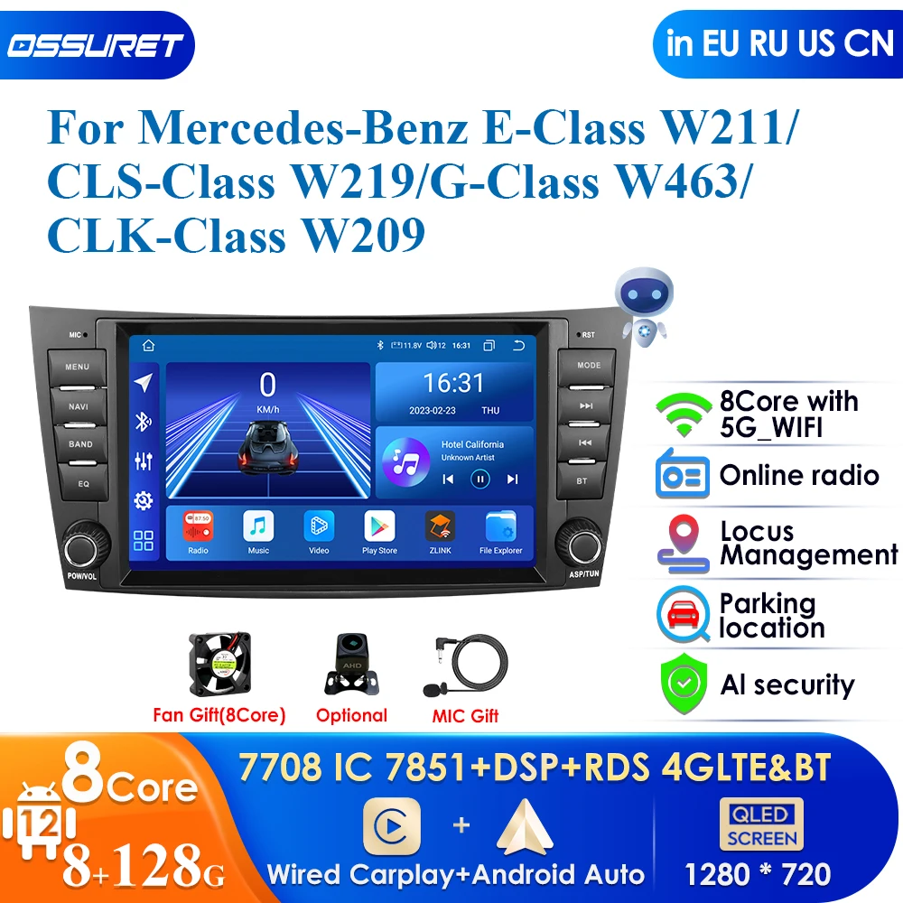 

Carplay 4G 2 Din Android 13 Car Radio for Mercedes Benz E-class W211 E200 E220 E300 E350 E240 E280 CLS CLASS W219 GPS Navigation