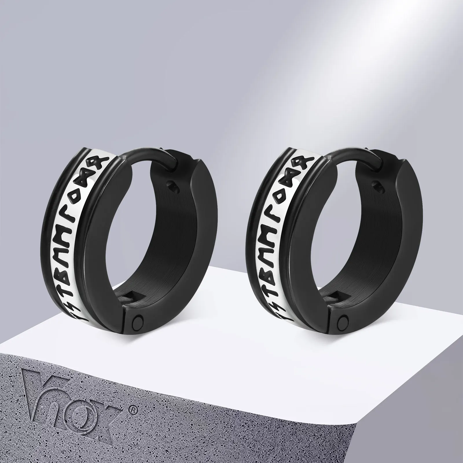 Vnox Nordic Viking Ohrringe für Männer, Edelstahl Viking Rune Almut Creolen, Unisex Kleine Creolen Huggie