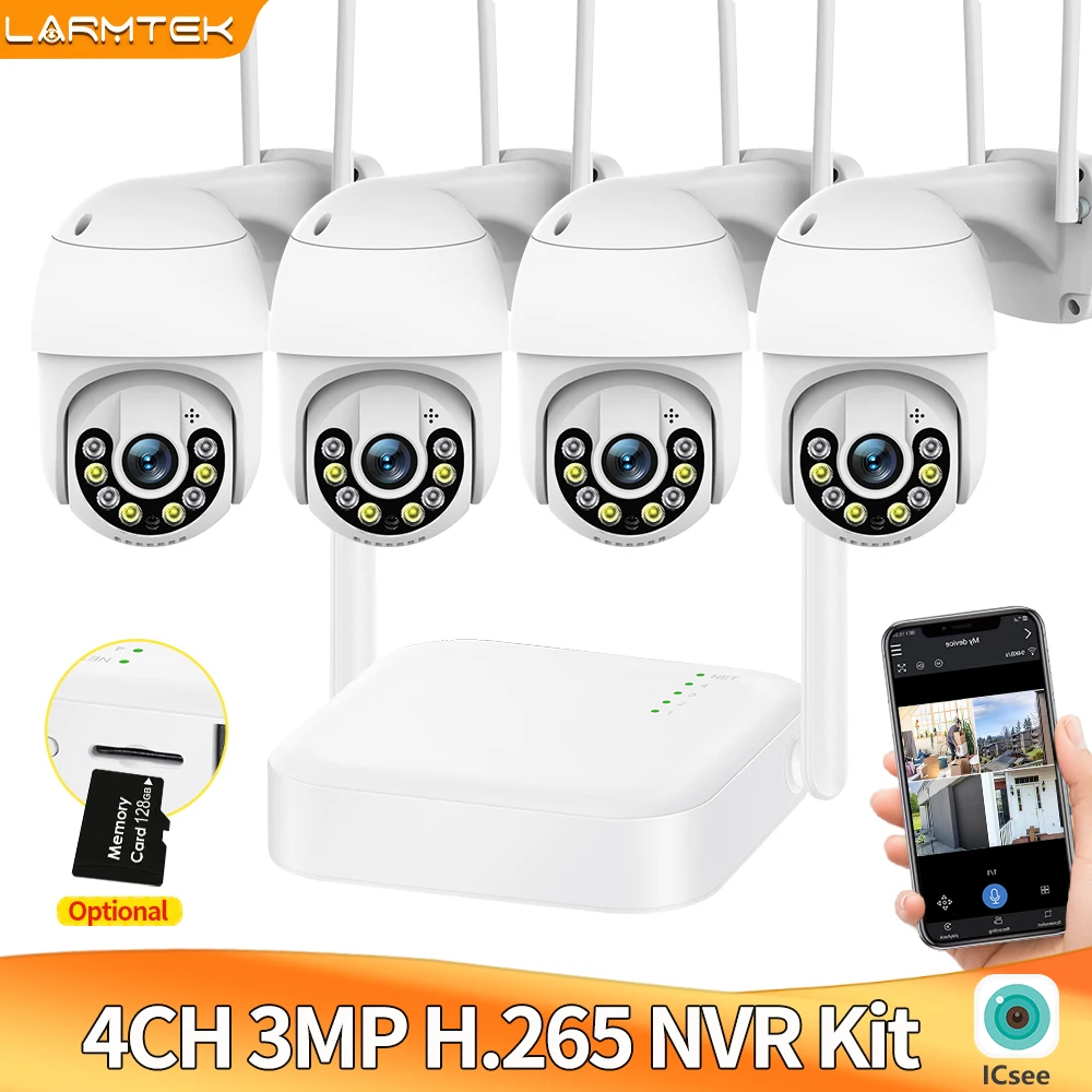Larmtek 4CH Беспроводная WiFi камера 3MP ICsee NVR Система видеонаблюдения Домашняя