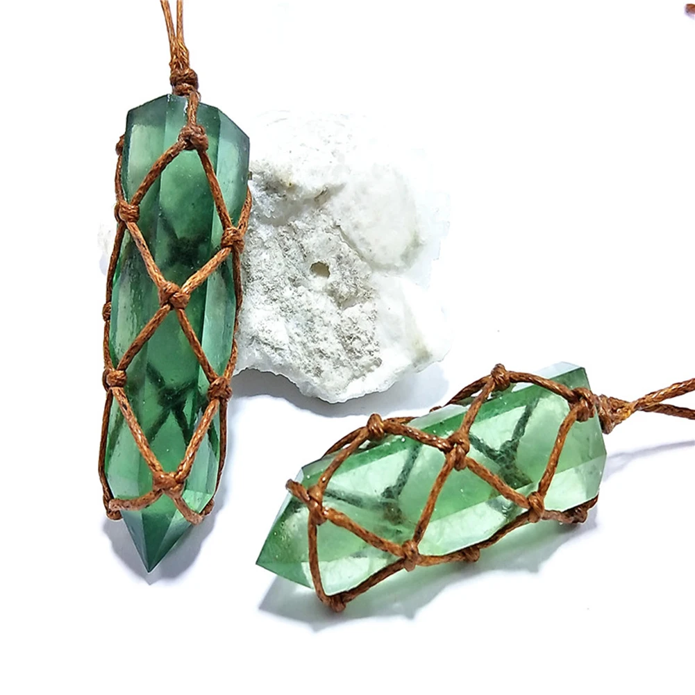 Colgante de cristal de Esmeralda Natural para hombre y mujer, Varita de piedras preciosas DT, Reiki verde, collar trenzado, Yoga, macramé