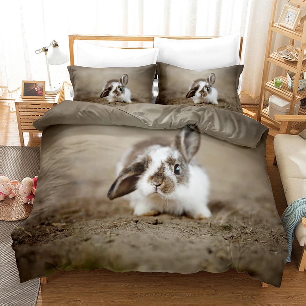 

Rabbit Bedding Set 3pcs 3D Rabbit Pattern Print Comforter Cute Animal Theme Duvet Cover Set Soft Quilt Cover with 2 Pillow Cases