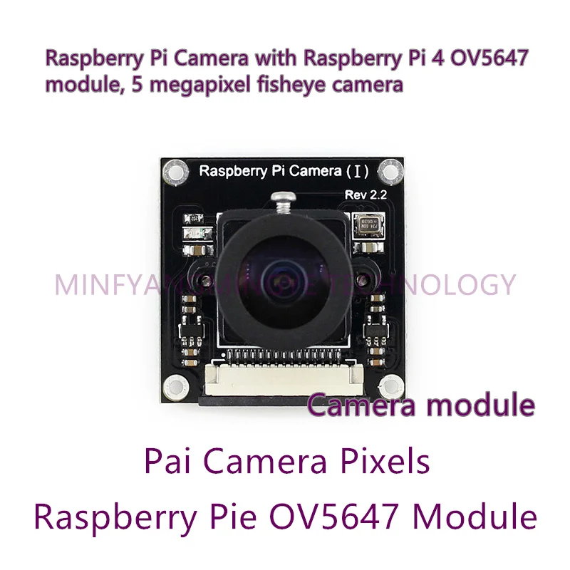 1 Pz/Lotto Rpi-Fotocamera-I Fotocamera Raspberry Pi Con Modulo Raspberry Pi 4 Ov5647, Fotocamera Fisheye Da 5 Megapixel