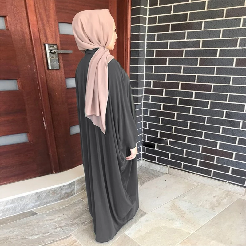 Solid Color Long Dress Mosque Prayer Loose Cardigan Ramadan Dress for Women