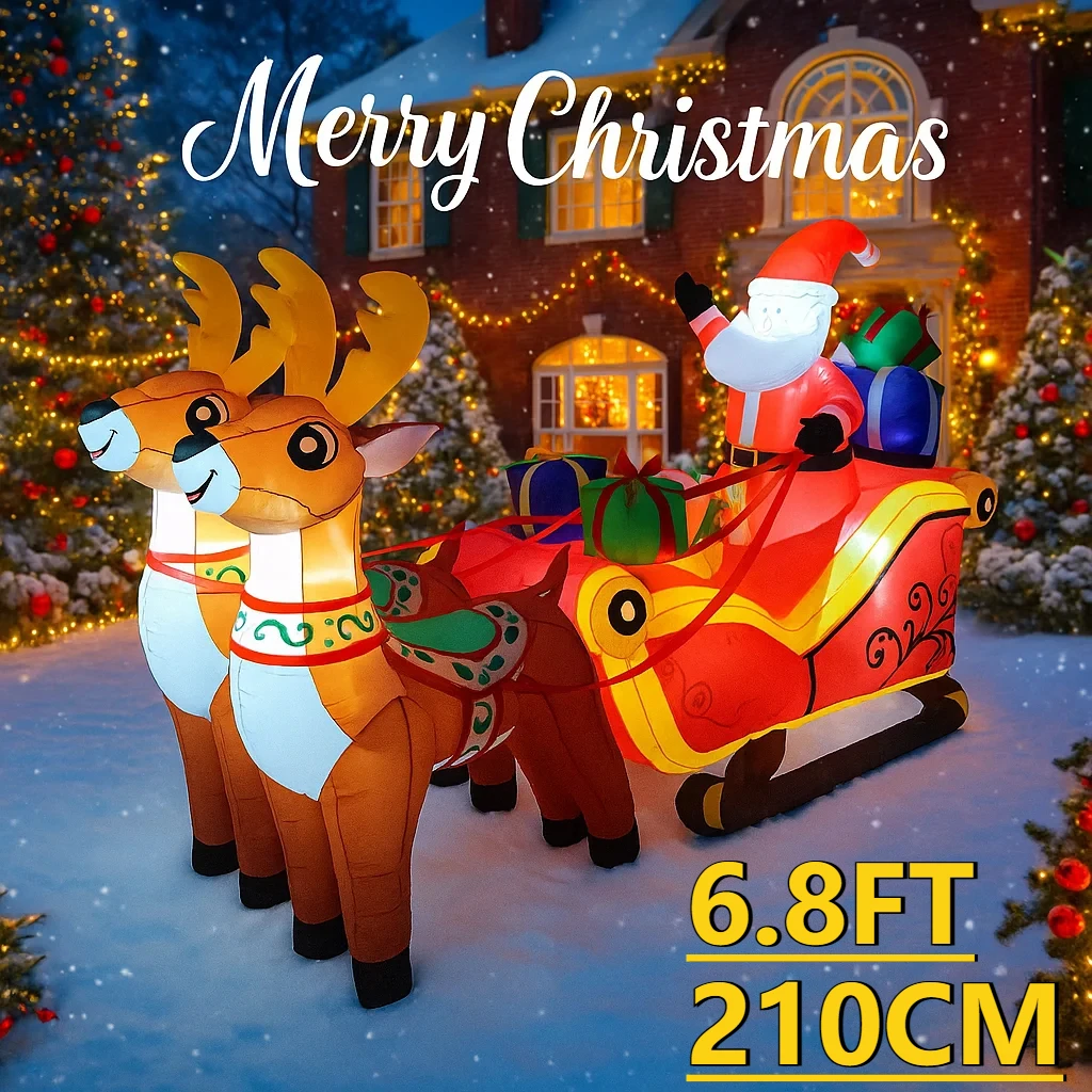 6,8 Fuß Weihnachten Urlaub aufblasbare Hof Dekor Santa Schlitten mit Rentier LED Spielzeug Home Ornament Geschenk Rasen Terrasse aufblasbare Prop