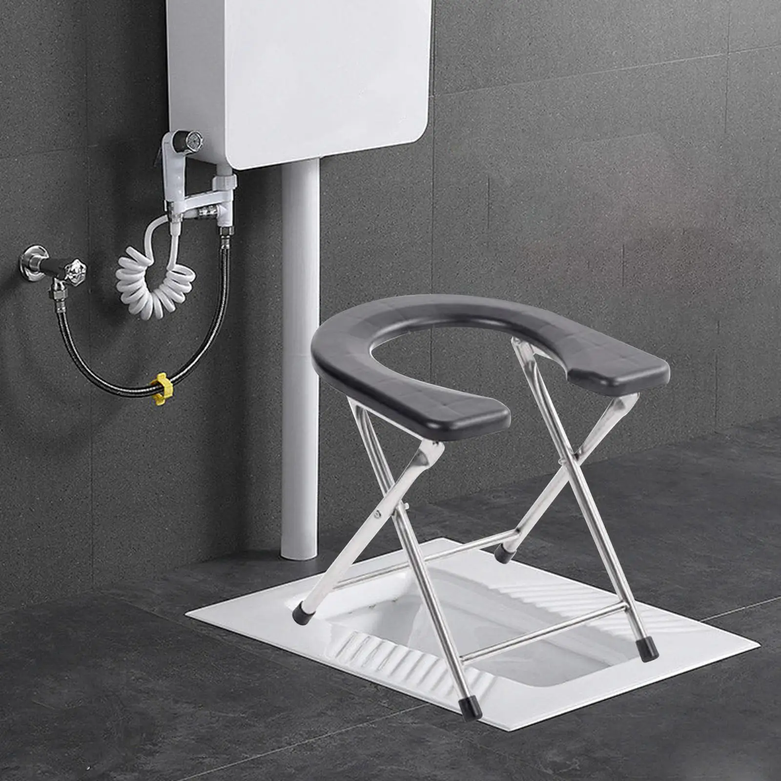 Foldable Toilet Seat Anti Slip Pad under The Stool Leg Easy to Wash Toilet Chair Seat Commodes Chair for Bathroom Adults Seniors 4