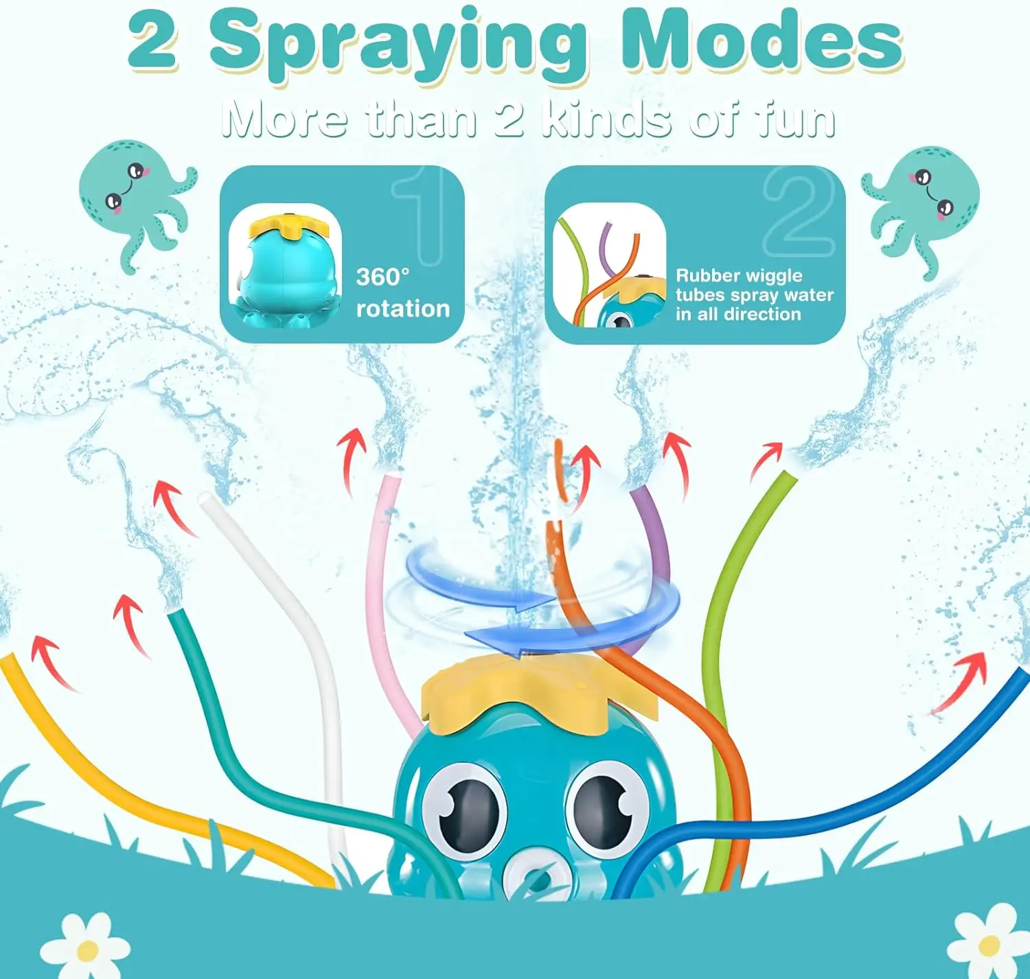 Octopus Water Sprinkler for Kids Summer Outside Play Toys Backyard Games with 8 Wiggle Tubes Outdoor Toys For Boys 2