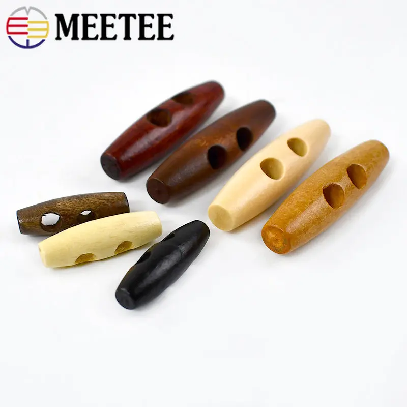 50pcs Meetee Wooden Buttons 30-60mm 2 Holes Natural Wood Horn Toggle for Wool Sweater Coat Bags Garment Accessories C1-27 5